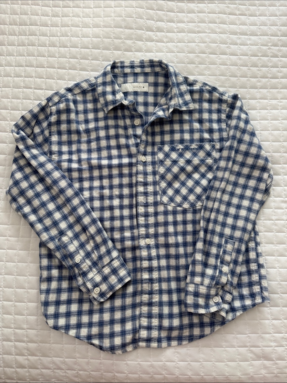 Zara Blue and White Plaid Casual Button-Down Shirt